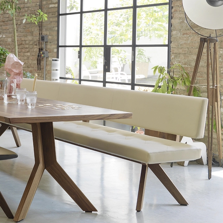 Dining Bench Walnut Wood Tufted Seat Angled Legs Ideas