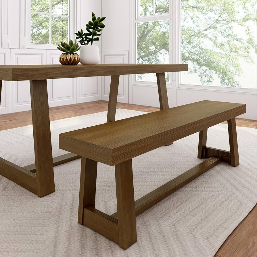 Dining Bench: Wirebrushed Pecan Wood Dining Bench Seat