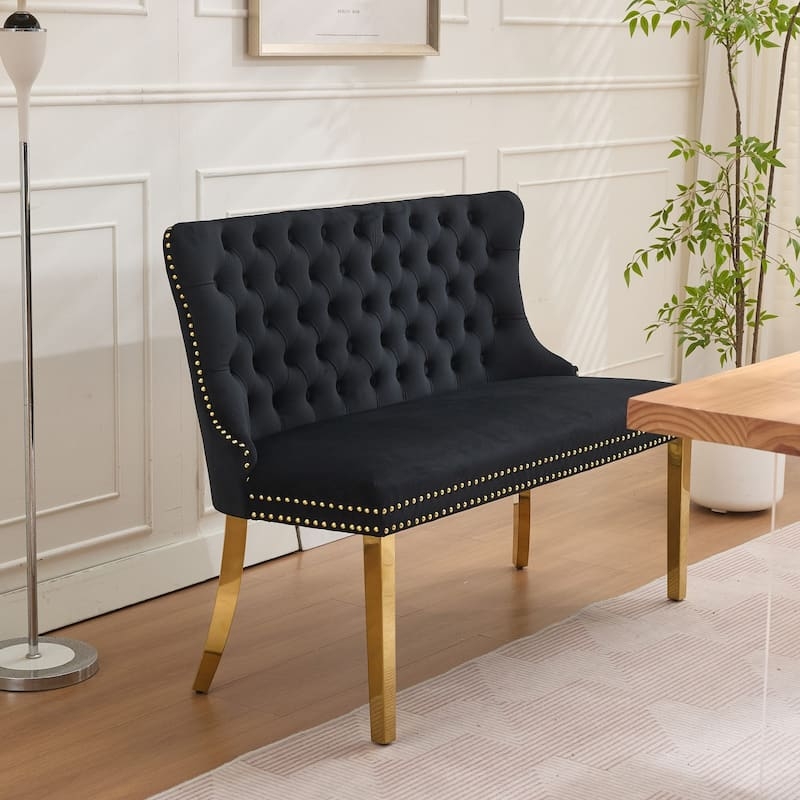Dining Bench with Gold Nailhead Trim and Velvet Dining Bench