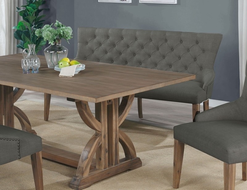 Dining Bench with Trestle Table Base Charcoal Wingback