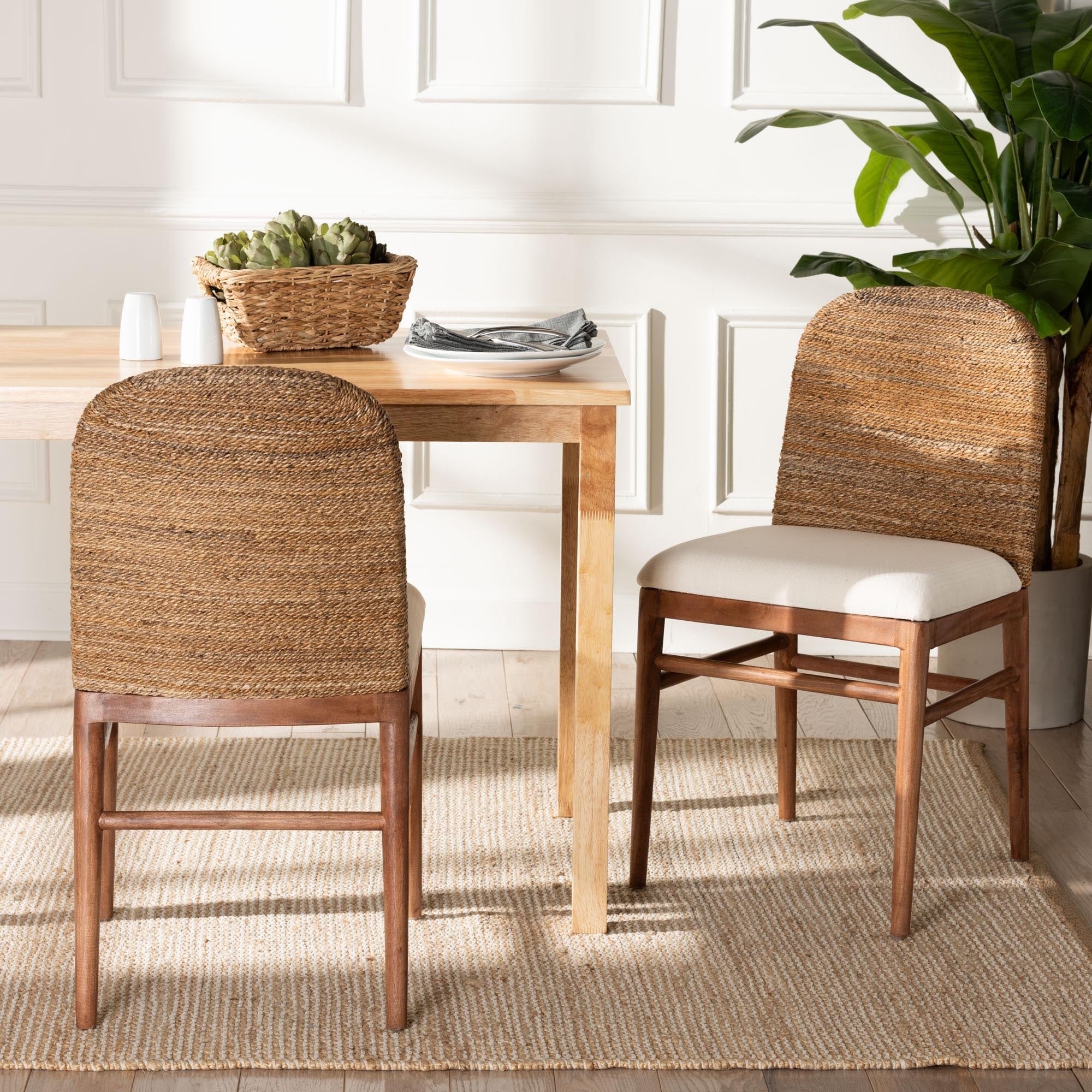 Dining Chair Acacia Wood Frame Seagrass Backrest