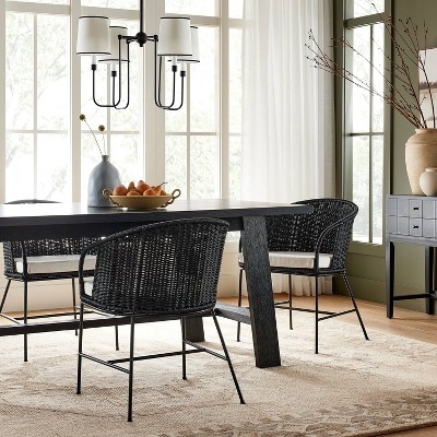 Dining Chair Black Seagrass Weave Slim Metal Frame