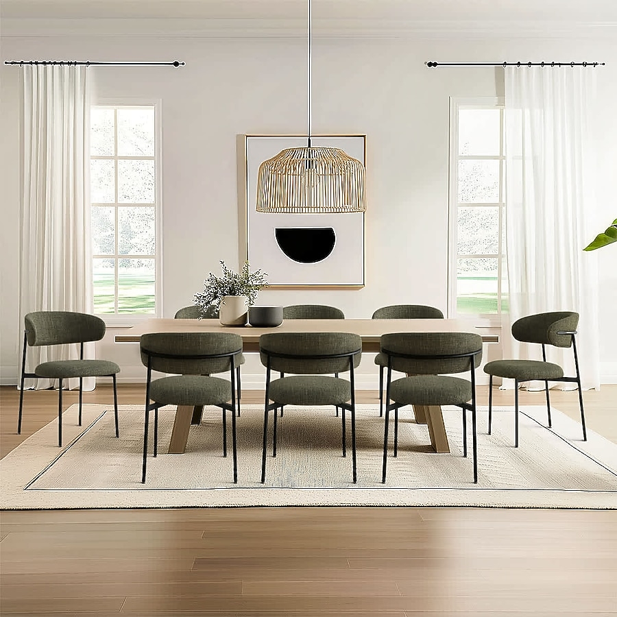 Dining Chair Boucle Fabric Curved Open Back Seating