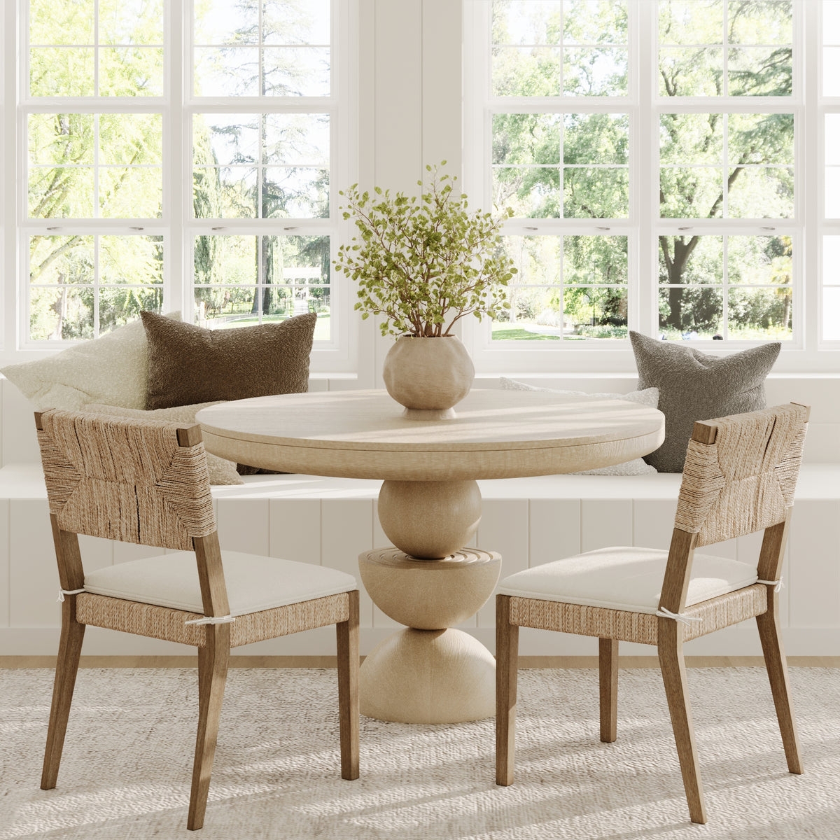 Dining Chair Boucle Seat Woven Backrest Modern Nook