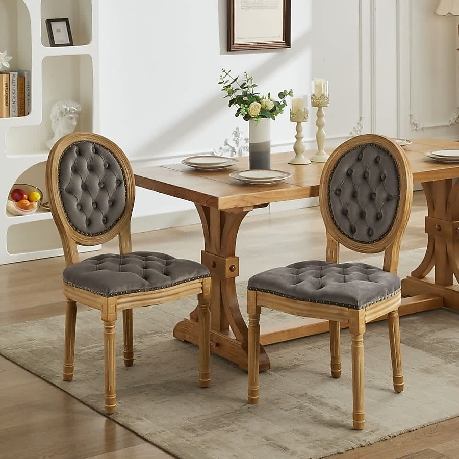 Dining Chair Button Tufted Fluted Legs Vintage Medallion Seating