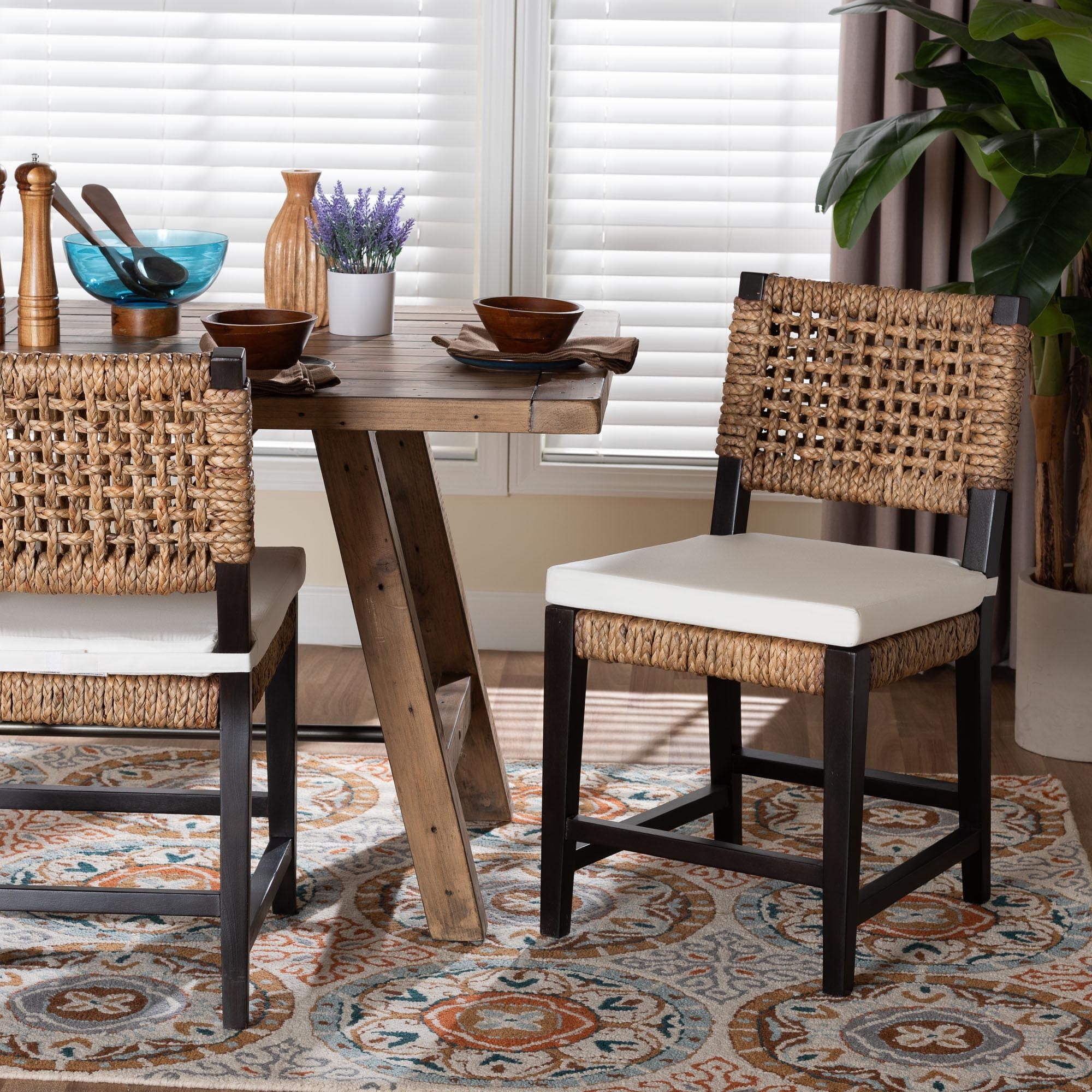 Dining Chair Chunky Seagrass Weave Mahogany Finish