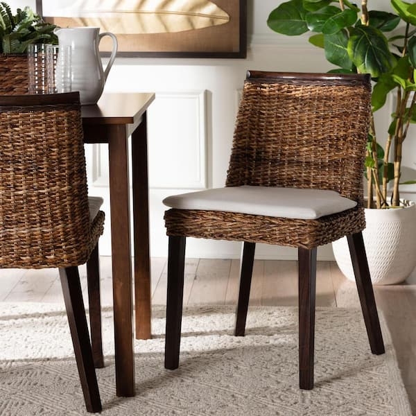 Dining Chair Contrast White Cushion Seagrass Weave