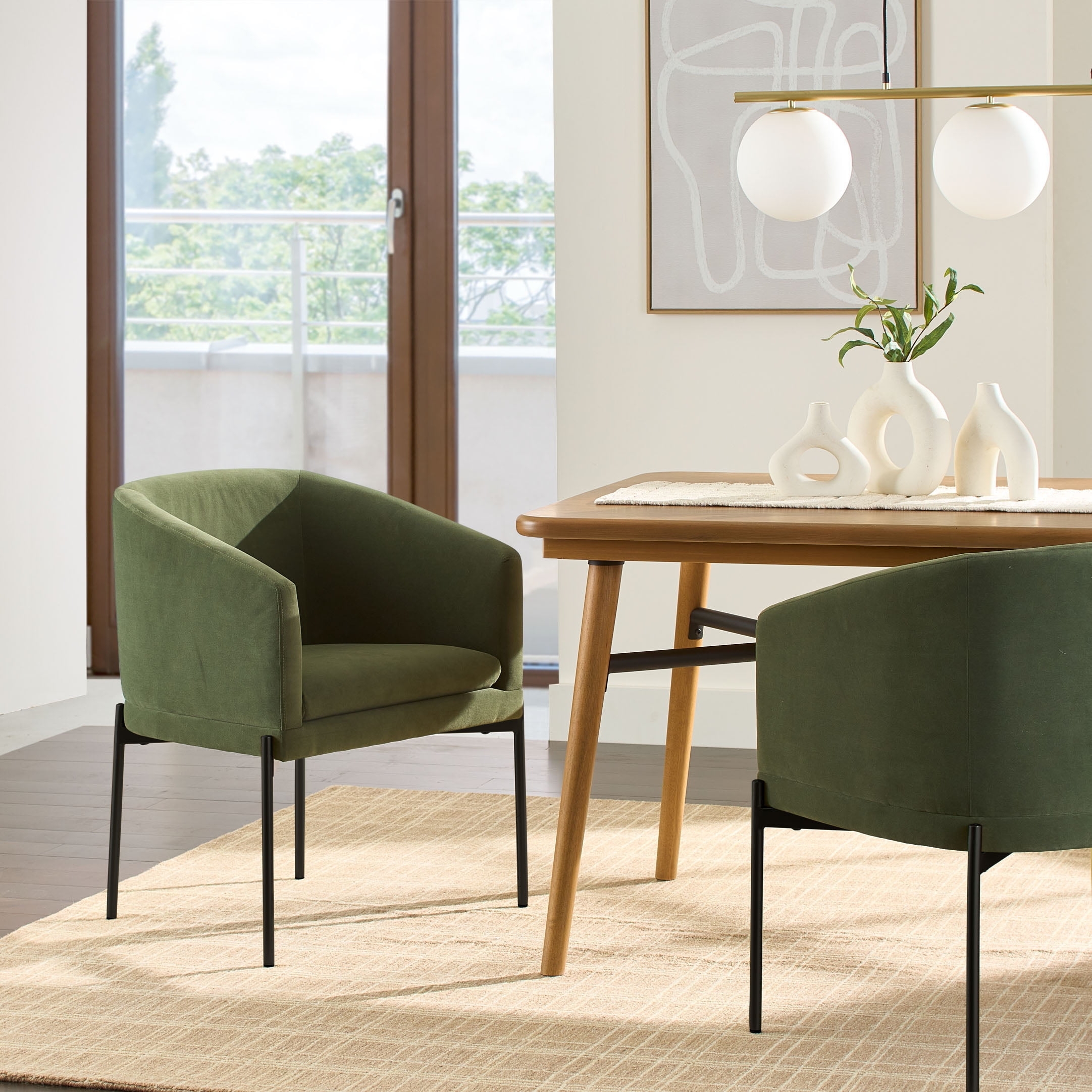 Dining Chair Curved Barrel Back Mid-Century Velvet Seating
