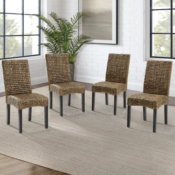 Dining Chair Dark Tapered Legs Woven Organic Seating
