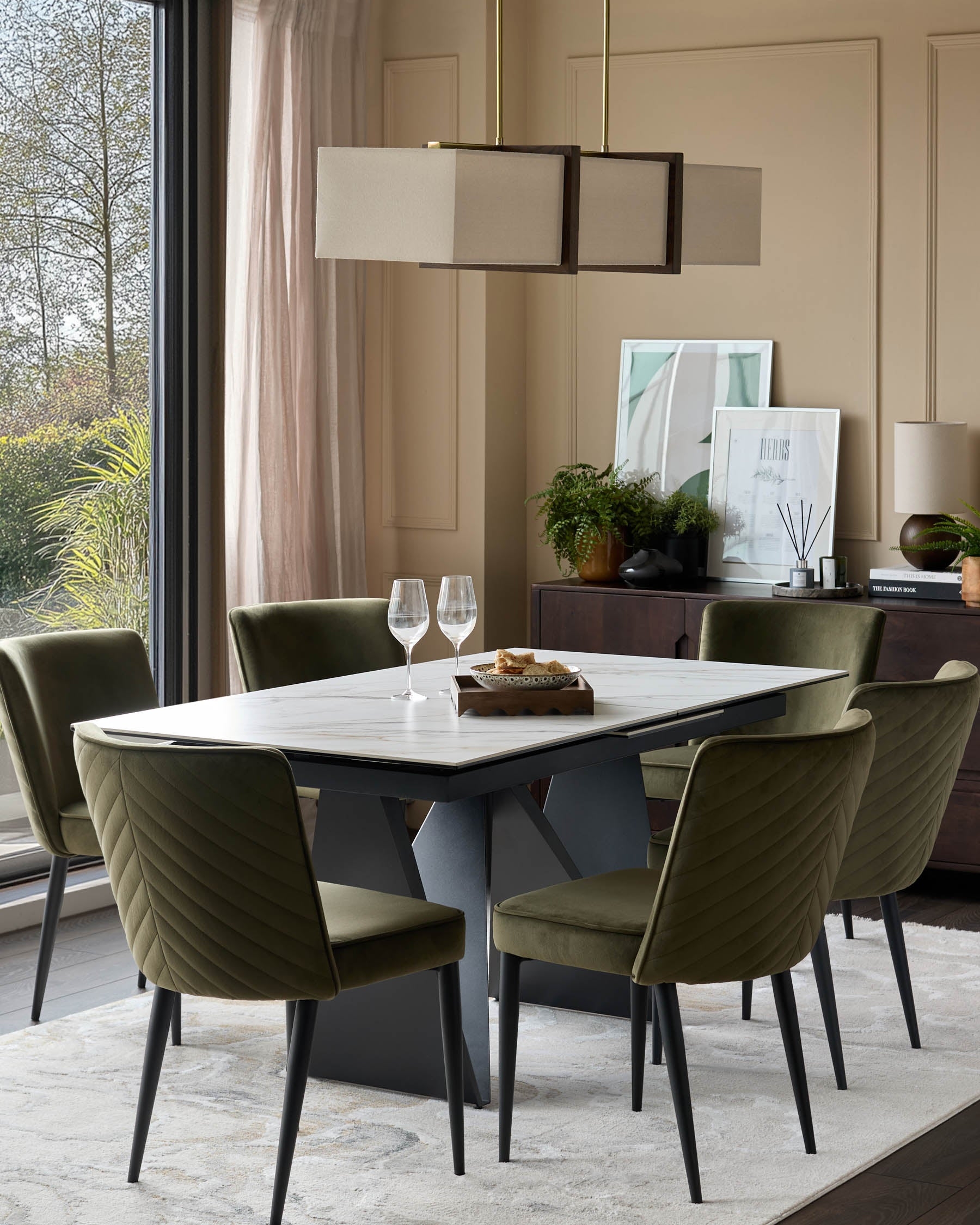 Dining Chair Diagonal Quilting Tapered Leg Velvet Chairs