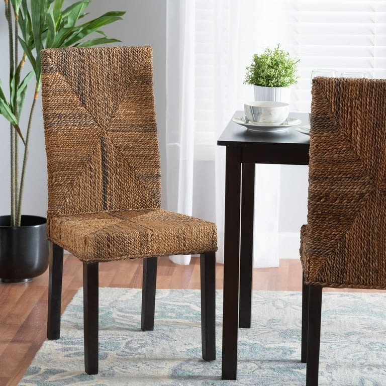 Dining Chair Diamond Weave Pattern High Back Boho