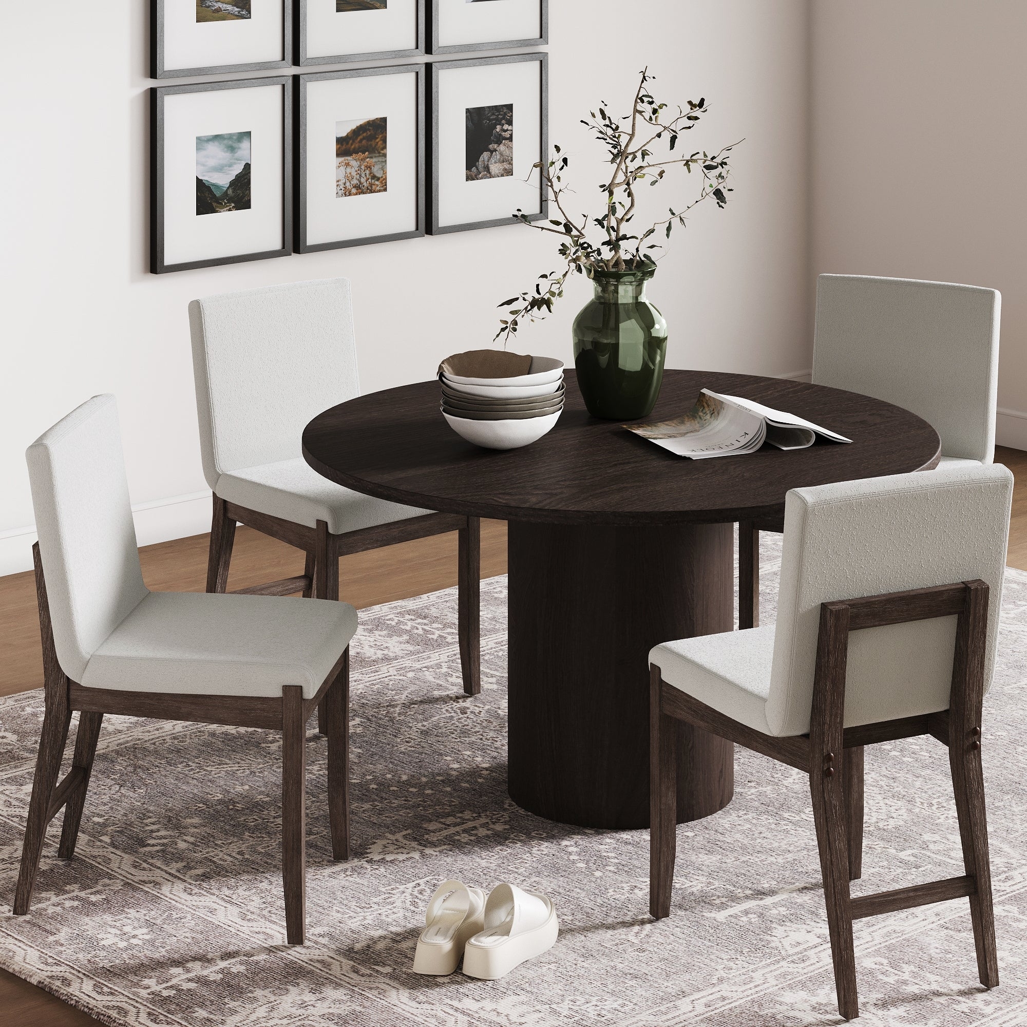 Dining Chair Exposed Back Espresso Wood Transitional Dining Seating