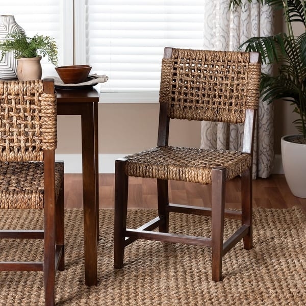 Dining Chair Handwoven Seagrass Mahogany Wood Frame