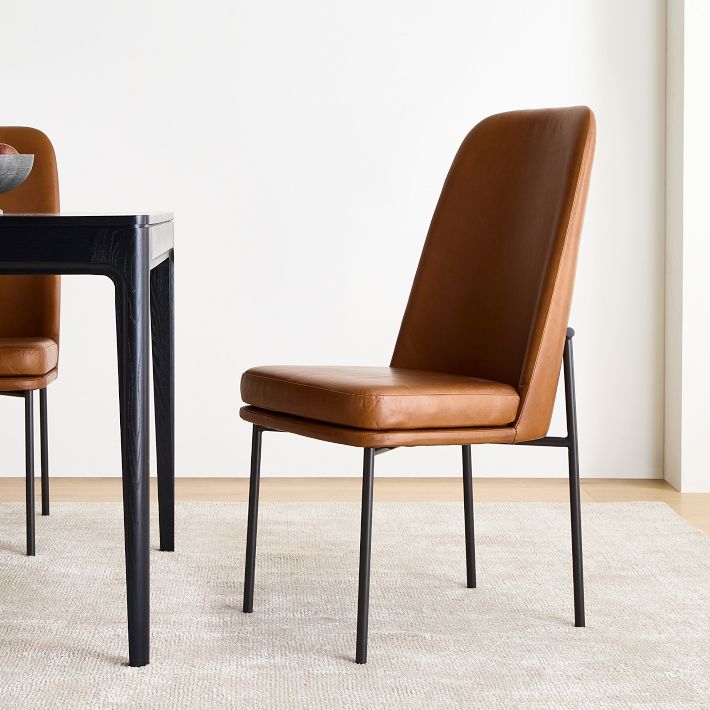 Dining Chair High Back Saddle Brown Leather Seat