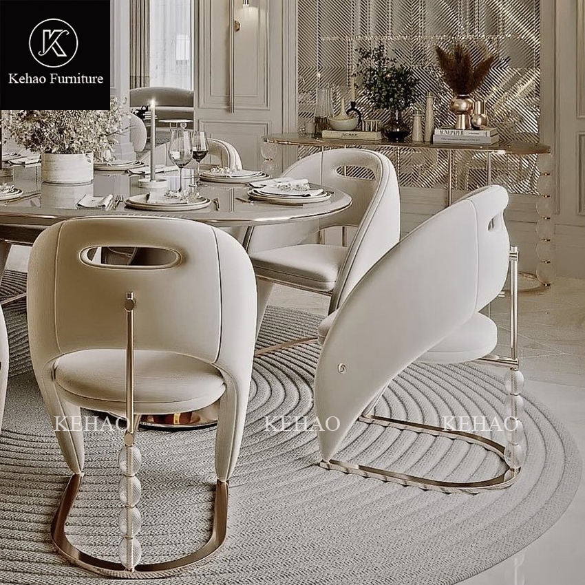 Dining Chair Loop Base Gold Metal Sphere Leg Luxury Dining Chair