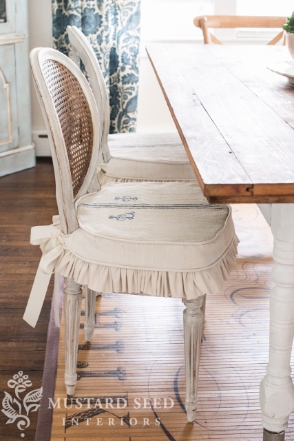 Dining Chair Off White Ruffled Skirt Ribbon Tie Cane Back
