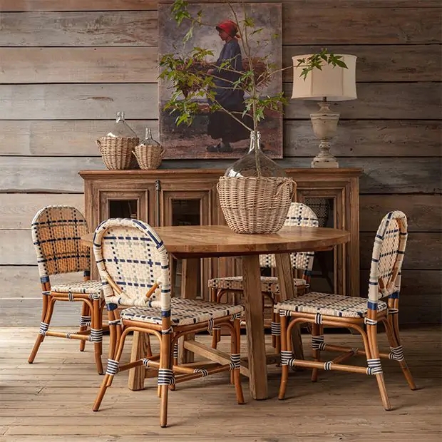 Dining Chair Plaid Pattern Woven French Bistro Dining Chair