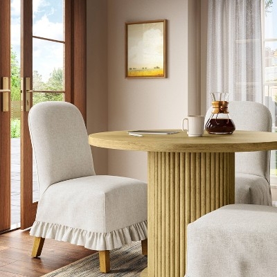 Dining Chair Ruffle Skirt Beige Ruffle Slipcover Dining Chair