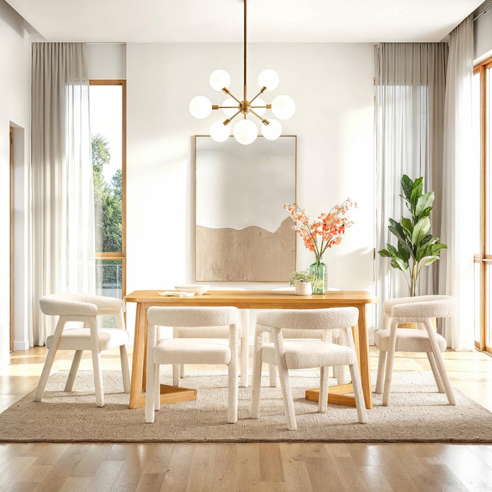 Dining Chair Sculptural Silhouette Boucle Modern Ivory Dining Set