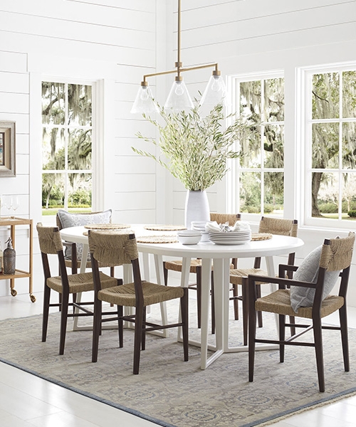Dining Chair Seagrass Woven Texture Dark Wood Frame