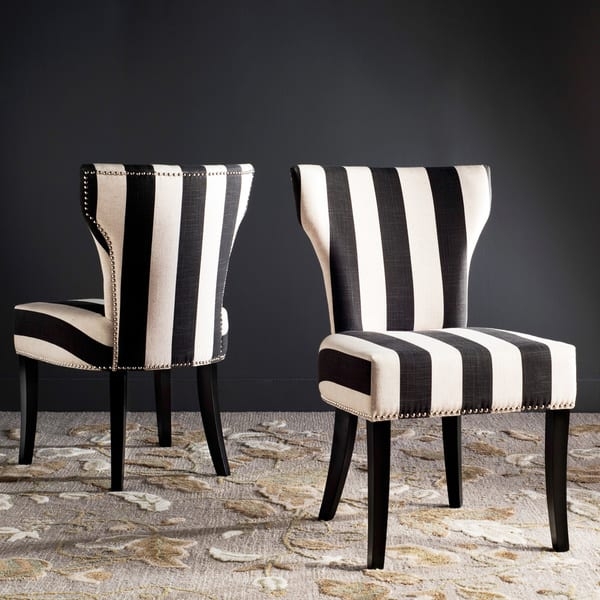 Dining Chair Set Wingback Nailhead Trim Stripe Seating