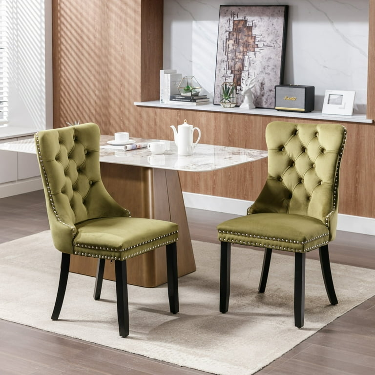 Dining Chair Silver Nailhead Trim Tufted Dining Set