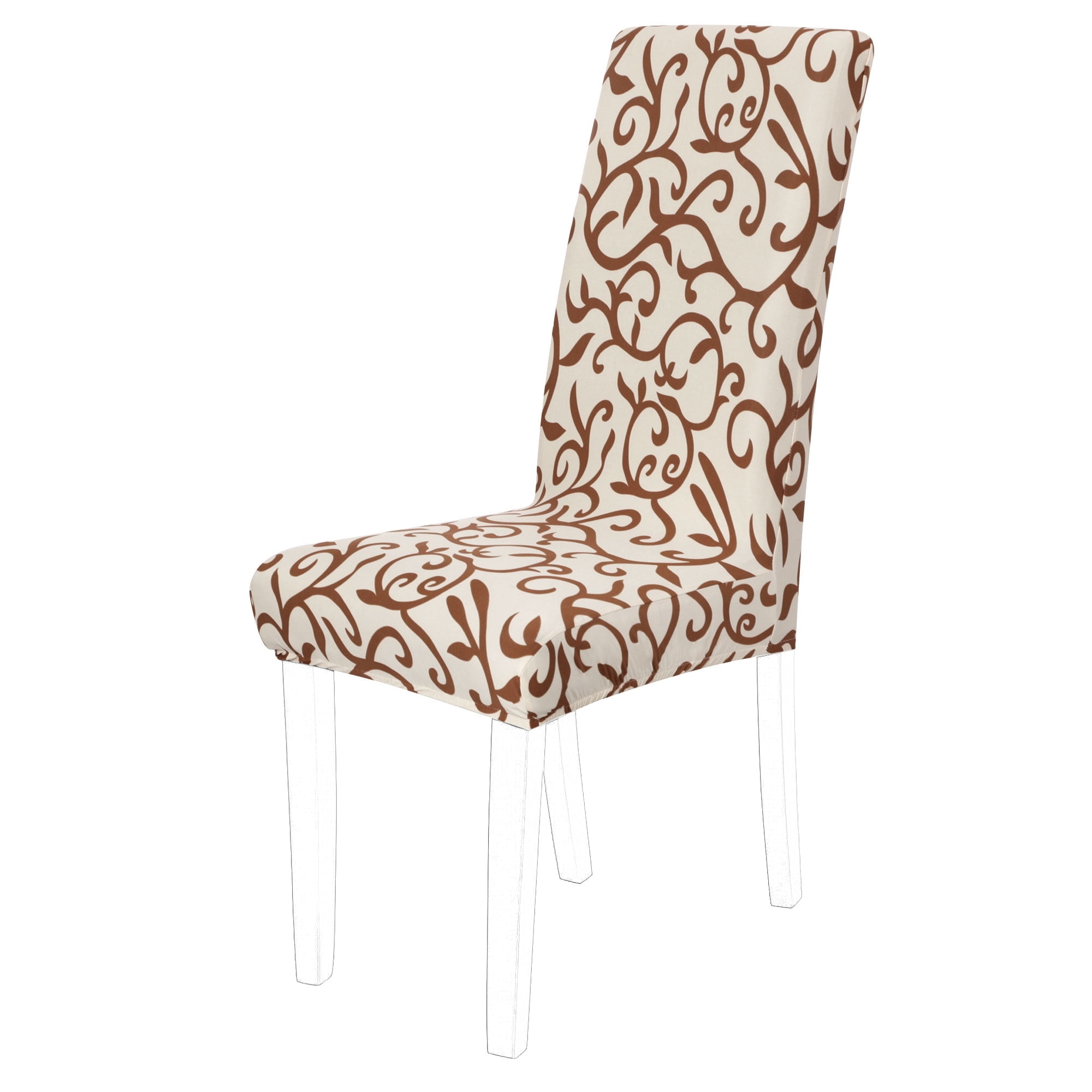Dining Chair Slipcover Scrolling Vine Pattern Coffee Brown