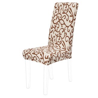 Dining Chair Slipcover Scrolling Vine Pattern Coffee Brown
