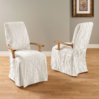 Dining Chair Slipcover Textured Matelasse with Armrest Cutouts