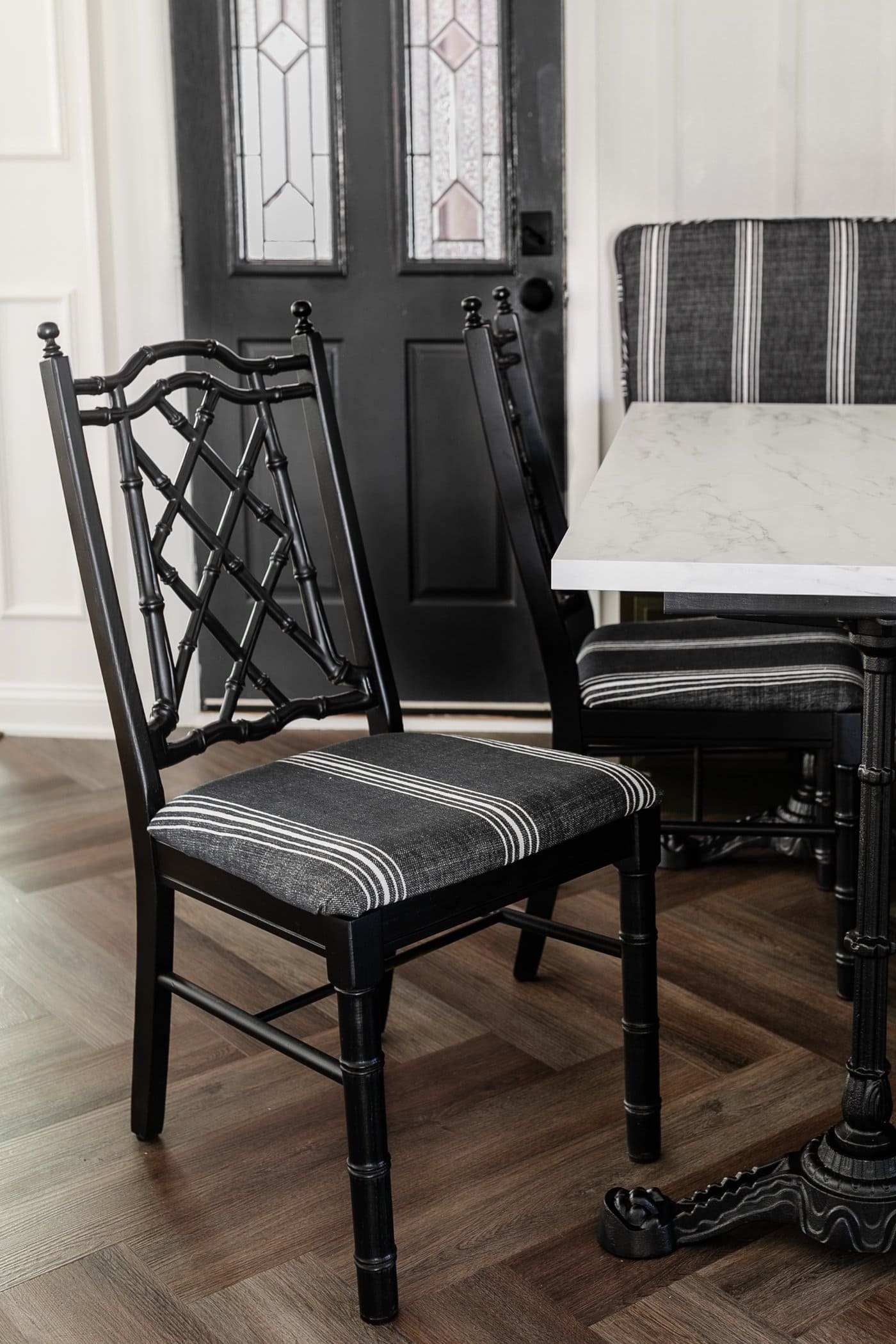 Dining Chair Striped Seat Black Faux Bamboo Dining Chair