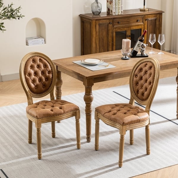 Dining Chair Tufted Back Round Back Leather Look Wood Chair