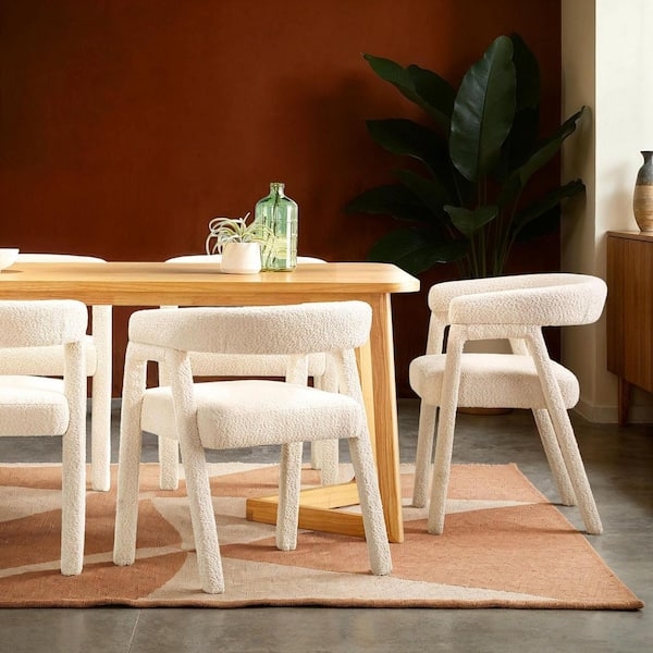 Dining Chair Upholstered Legs Ivory Boucle Fully Upholstered Chairs
