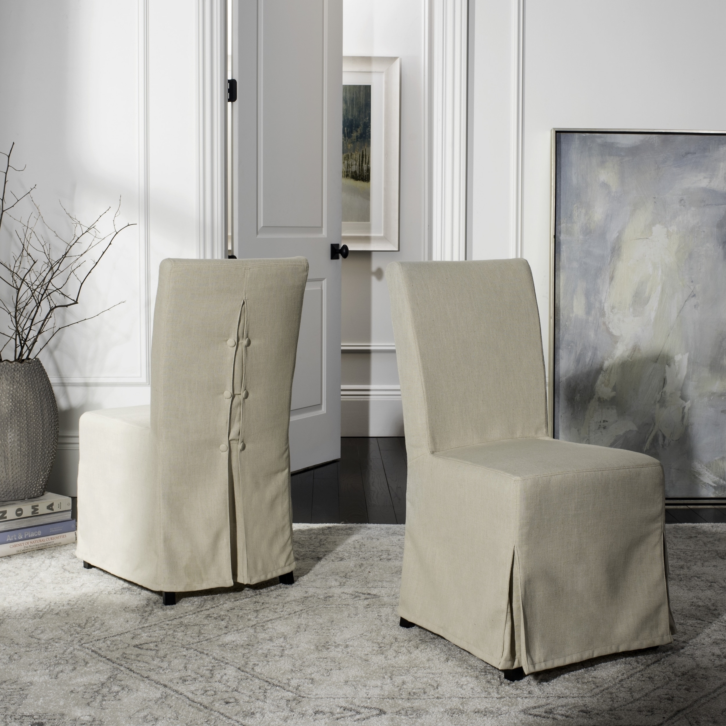 Dining Chair Warm Beige Button Back Detail and Inverted Pleat