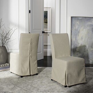 Dining Chair Warm Beige Button Back Detail and Inverted Pleat