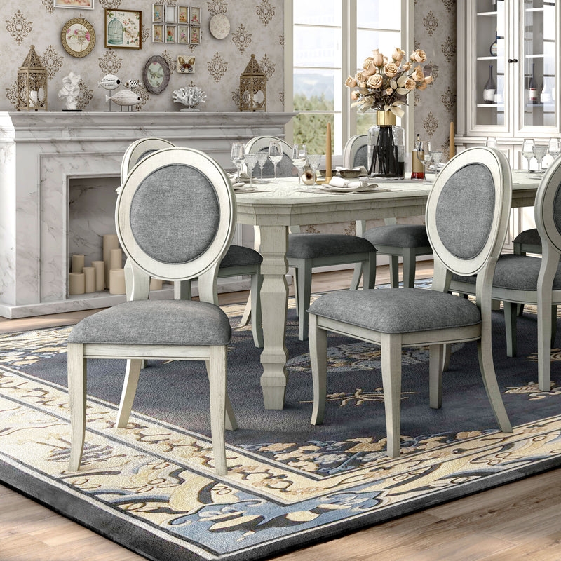 Dining Chair Whitewashed Finish Medallion Back Rustic Chic Furniture