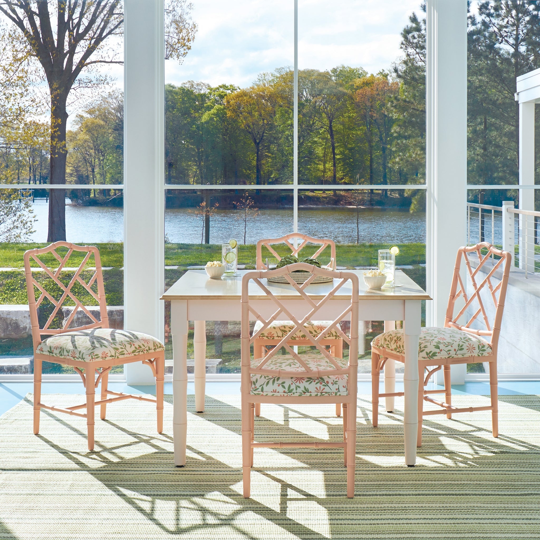 Dining Chair with Botanical Print Pink Bamboo Dining Chair