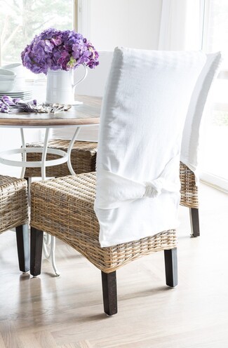 Dining Chair Woven Rattan Texture Fabric Cover with Back Knot