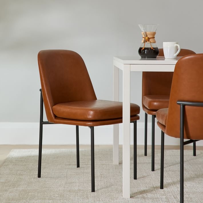 Dining Chair Wraparound Back Cognac Leather Style