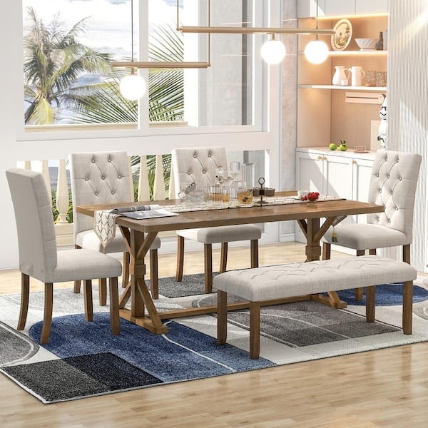 Dining Room Set: Button Tufted Walnut Farmhouse Dining Set