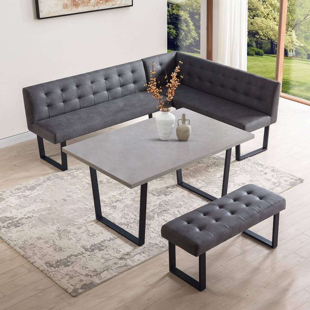 Dining Room Set Stone Look Tabletop Corner Banquette