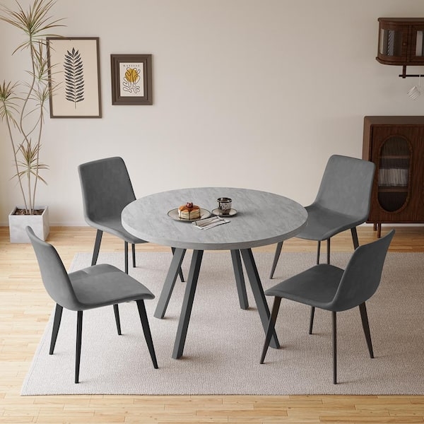 Dining Room Set with Modern Stone Look Round Table