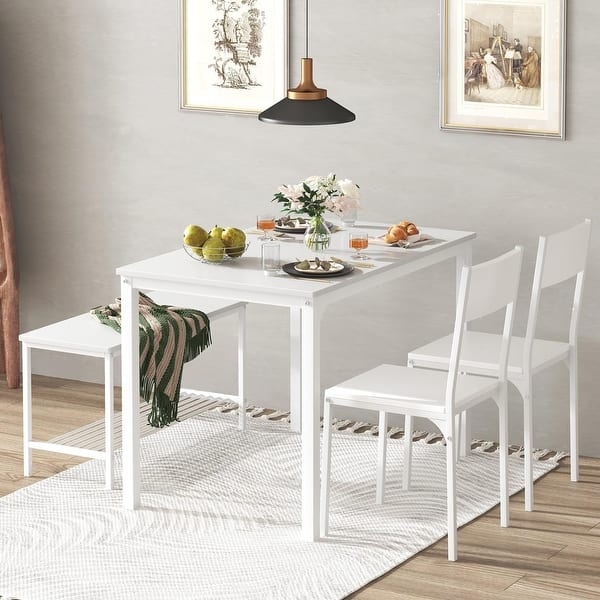Dining Set: All White Monochrome with Nesting Bench