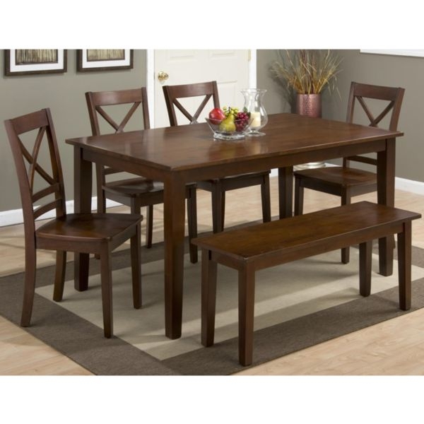 Dining Set Caramel Brown X-Back Chairs Backless Bench
