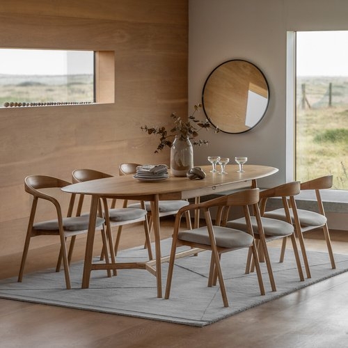 Dining Set Curved Arm Chairs and Modern Coastal Dining Room