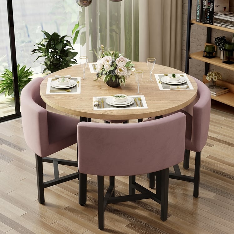 Dining Set: Dusty Pink Chairs and Wood Nesting Table