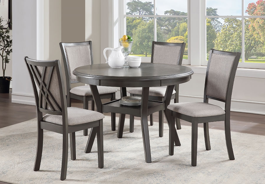 Dining Set featuring Charcoal Grey Storage Shelf and X-Back Chairs