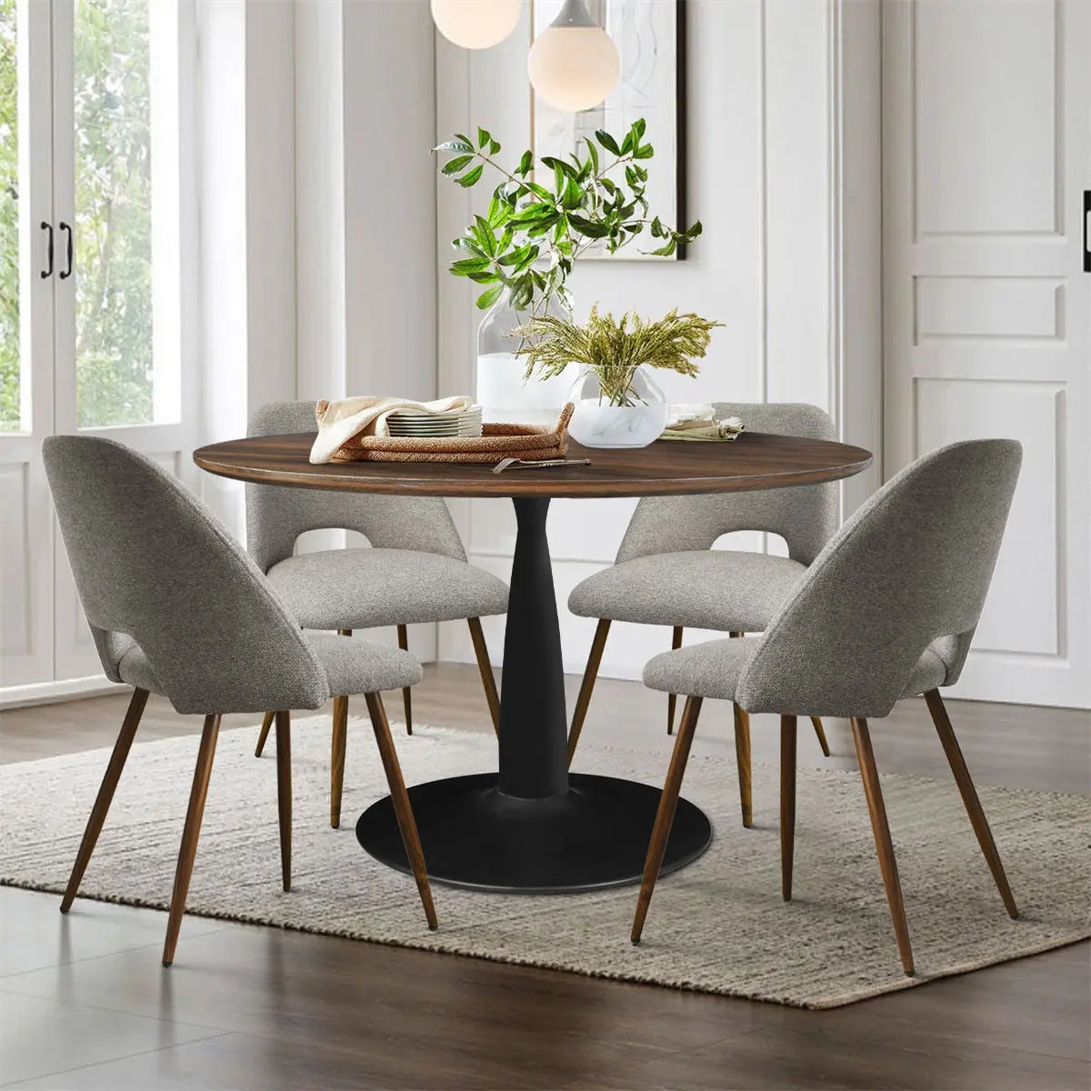 Dining Set featuring Walnut Brown Pedestal and Heather Gray Chairs