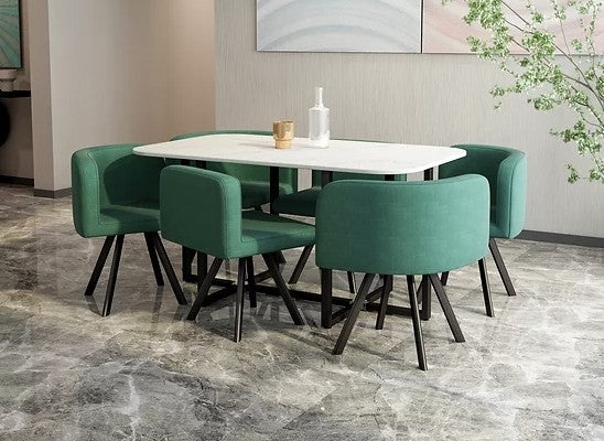 Dining Set: Forest Green Fabric Chairs and Marble Table
