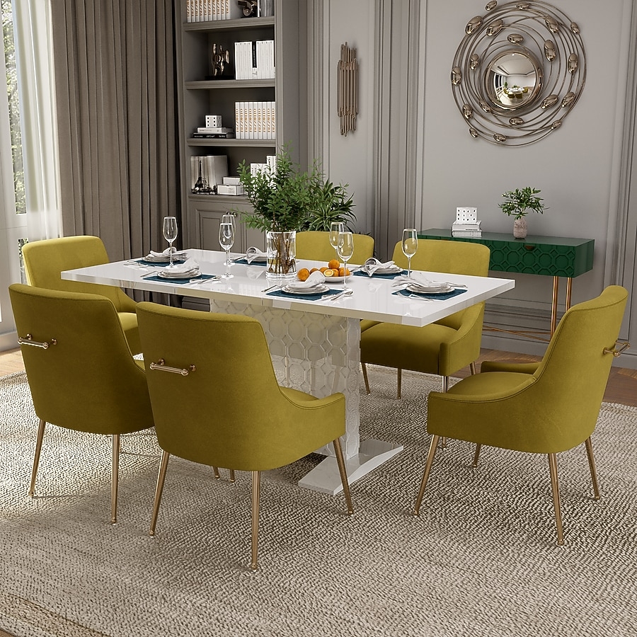 Dining Set Geometric Pedestal Olive Green Dining Chairs