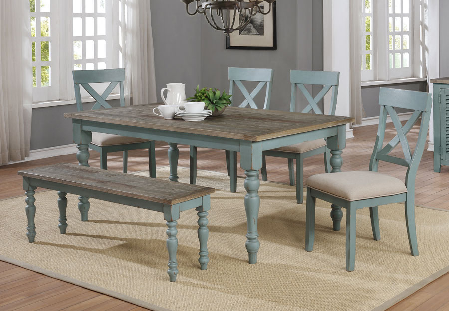 Dining Set Harbor Blue Finish Coastal X-Back Chairs